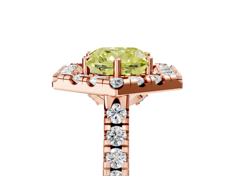 Rose gold Hexagonal Halo Fancy Yellow Cushion Cut Diamond Pavé Band with Four-Prong Setting_5