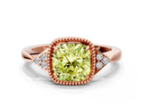 Rose gold Hexagonal Halo Fancy Yellow Cushion Cut Diamond Solitaire with Pavé Band and Four-Prong Setting_3