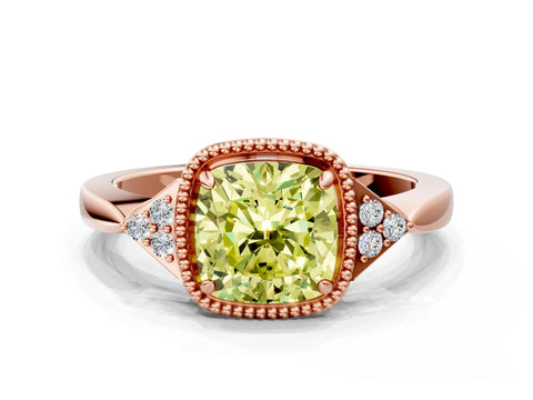 Rose gold Hexagonal Halo Fancy Yellow Cushion Cut Diamond Solitaire with Pavé Band and Four-Prong Setting_3