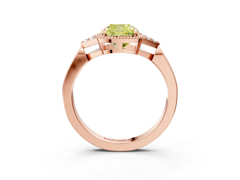 Rose gold Hexagonal Halo Fancy Yellow Cushion Cut Diamond Solitaire with Pavé Band and Four-Prong Setting_6