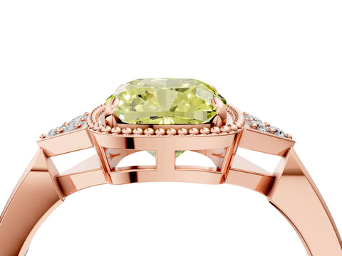 Rose gold Hexagonal Halo Fancy Yellow Cushion Cut Diamond Solitaire with Pavé Band and Four-Prong Setting_7