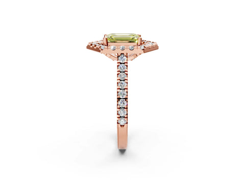 Rose gold Hexagonal Halo Fancy Yellow Emerald Cut Diamond Pavé Band with Four-Prong Setting_2