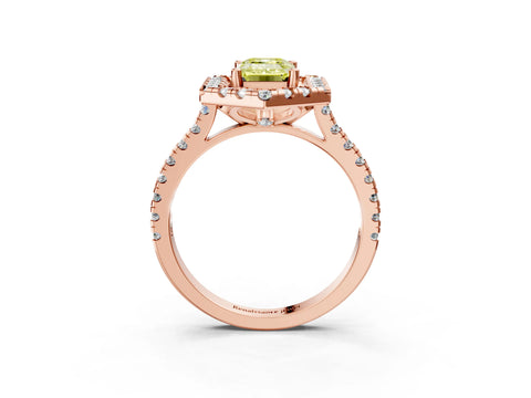 Rose gold Hexagonal Halo Fancy Yellow Emerald Cut Diamond Pavé Band with Four-Prong Setting_3