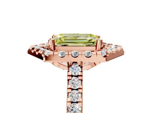 Rose gold Hexagonal Halo Fancy Yellow Emerald Cut Diamond Pavé Band with Four-Prong Setting_5