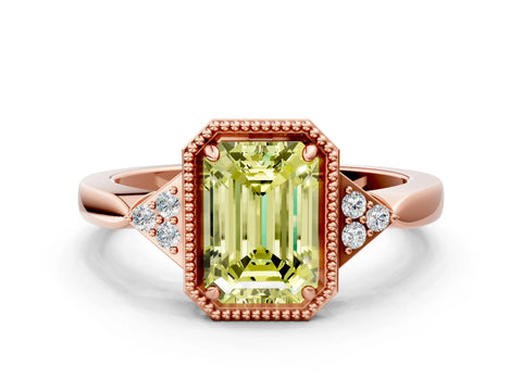 Rose gold Hexagonal Halo Fancy Yellow Emerald Cut Diamond Solitaire with Pavé Band and Four-Prong Setting_3