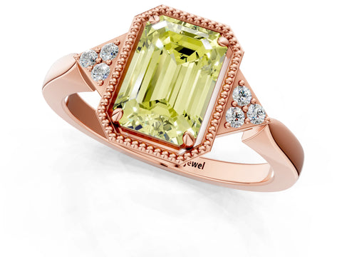 Rose gold Hexagonal Halo Fancy Yellow Emerald Cut Diamond Solitaire with Pavé Band and Four-Prong Setting_4