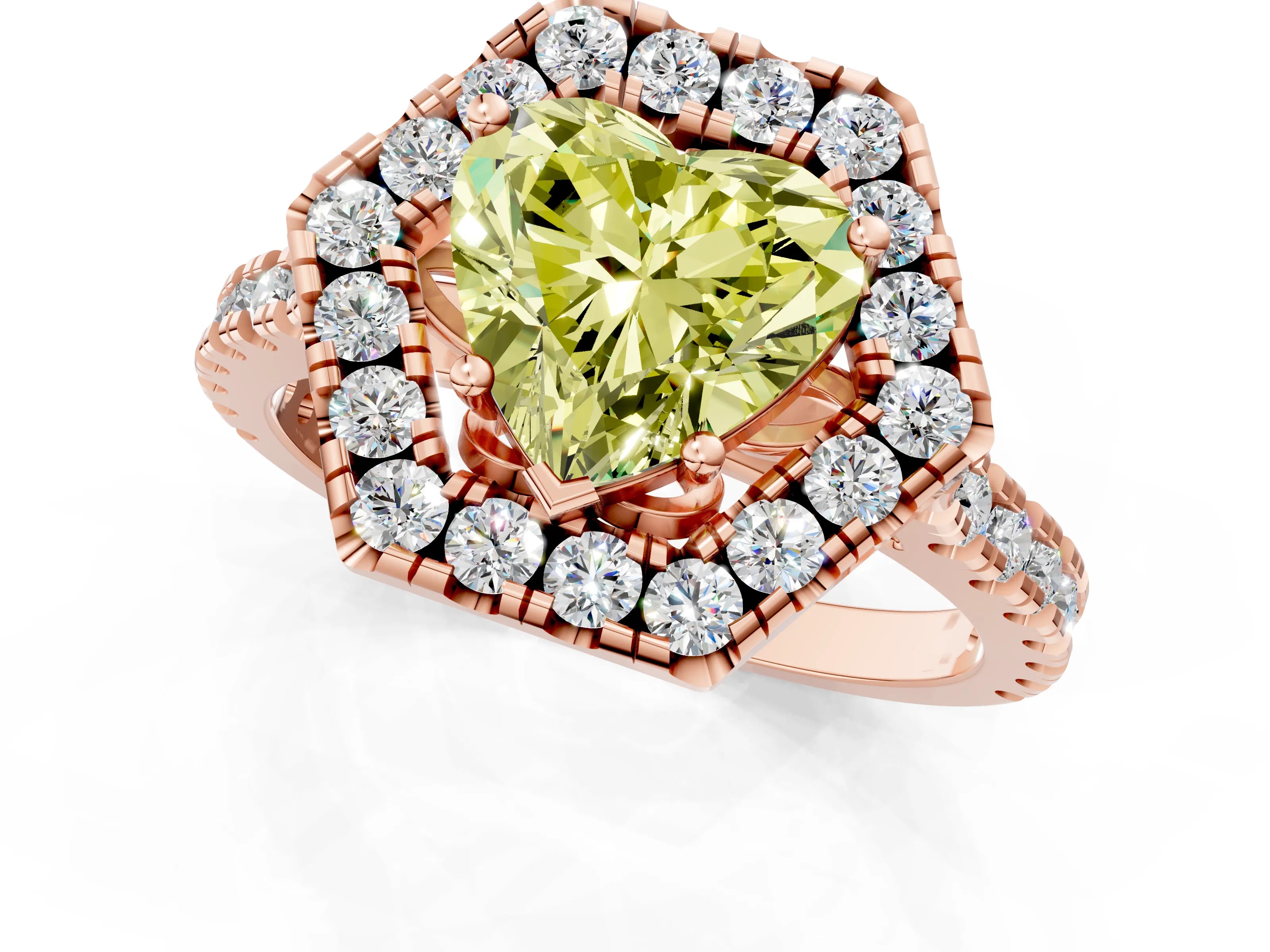 Rose gold Hexagonal Halo Fancy Yellow Heart Cut Diamond Pavé Band with Four-Prong Setting_1