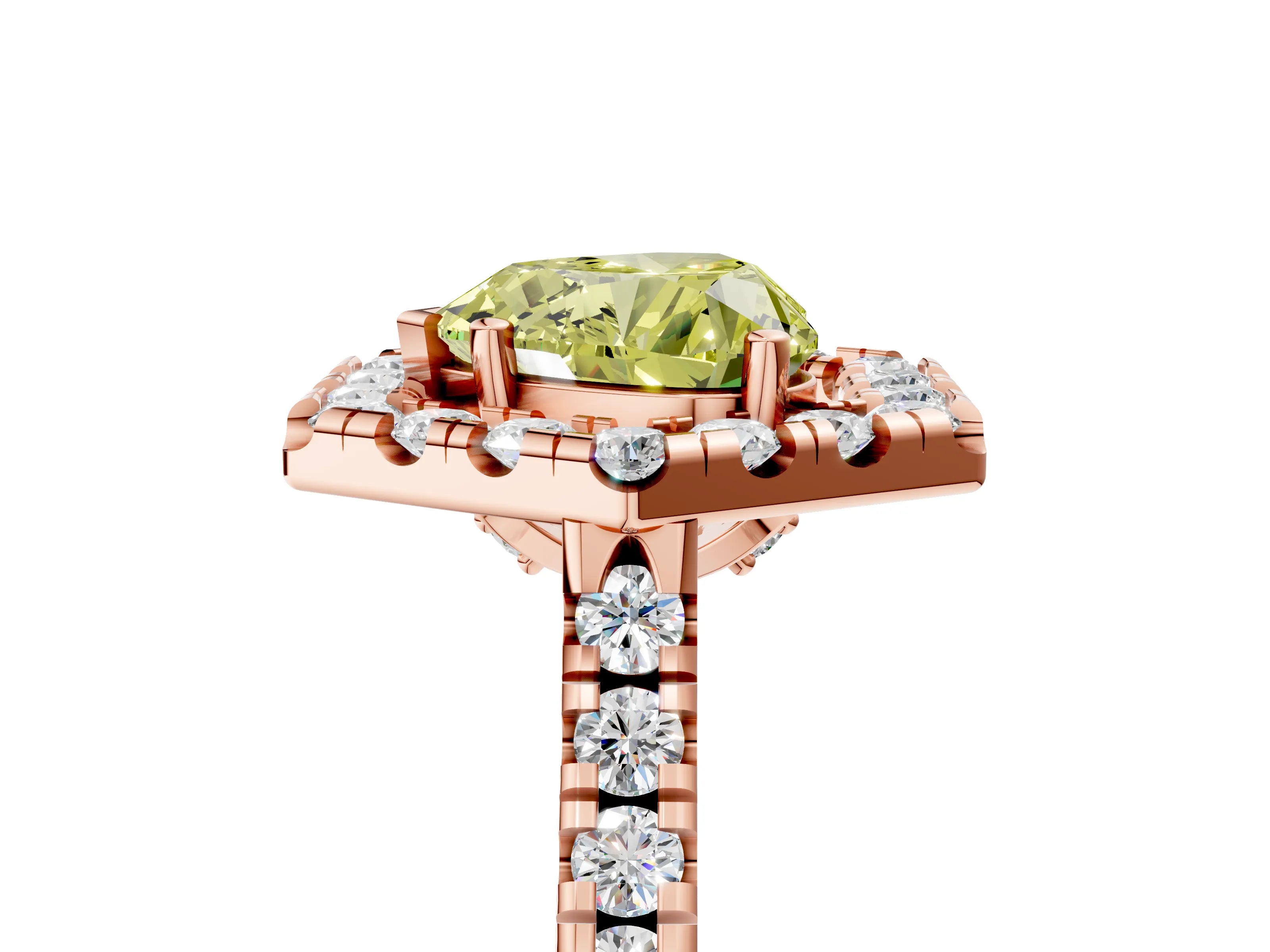 Rose gold Hexagonal Halo Fancy Yellow Heart Cut Diamond Pavé Band with Four-Prong Setting_5