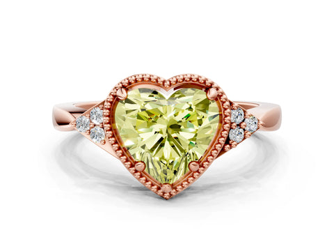 Rose gold Hexagonal Halo Fancy Yellow Heart Cut Diamond Solitaire with Pavé Band and Four-Prong Setting_3