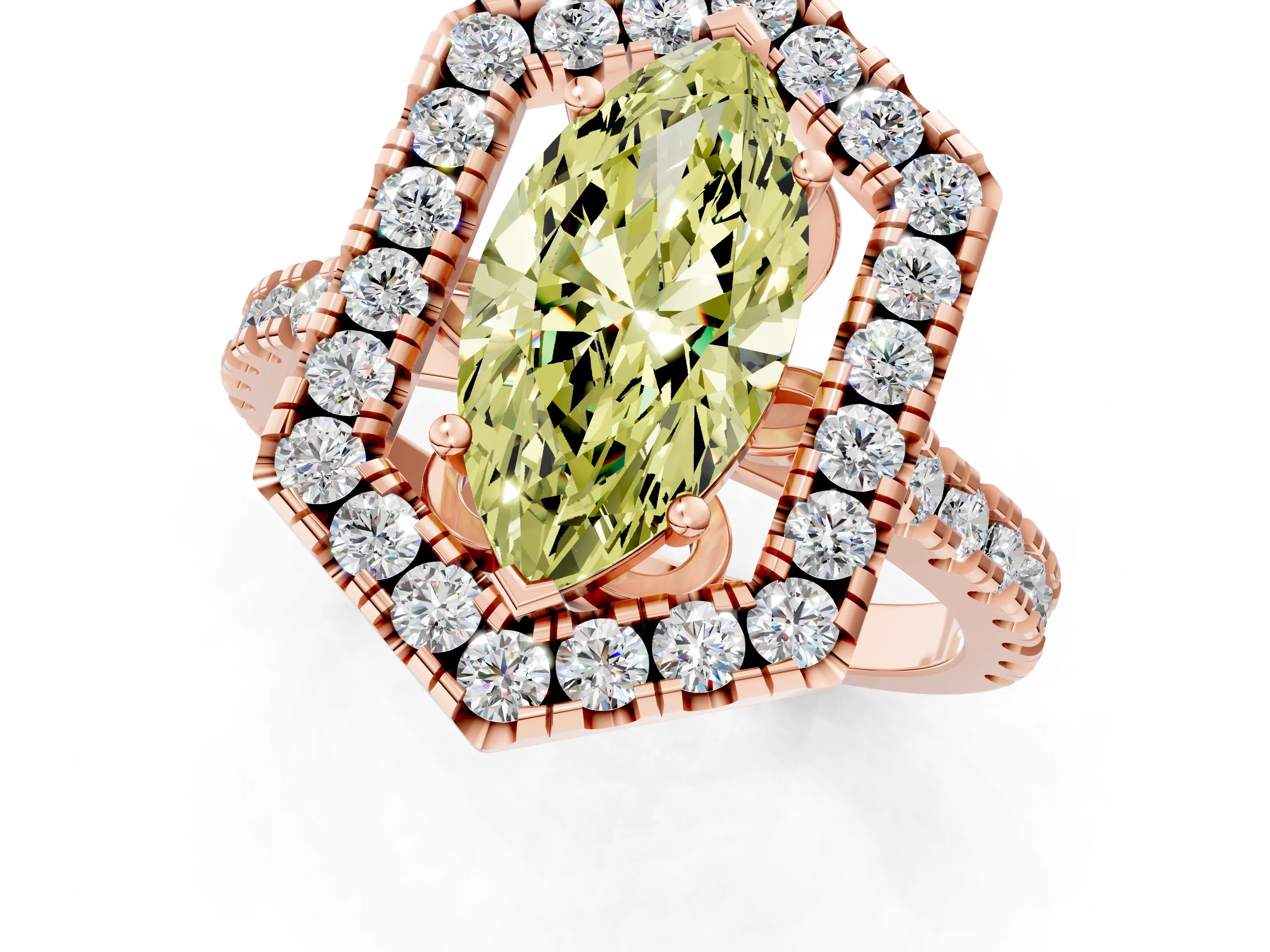 Rose gold Hexagonal Halo Fancy Yellow Marquise Cut Diamond Pavé Band with Four-Prong Setting_1