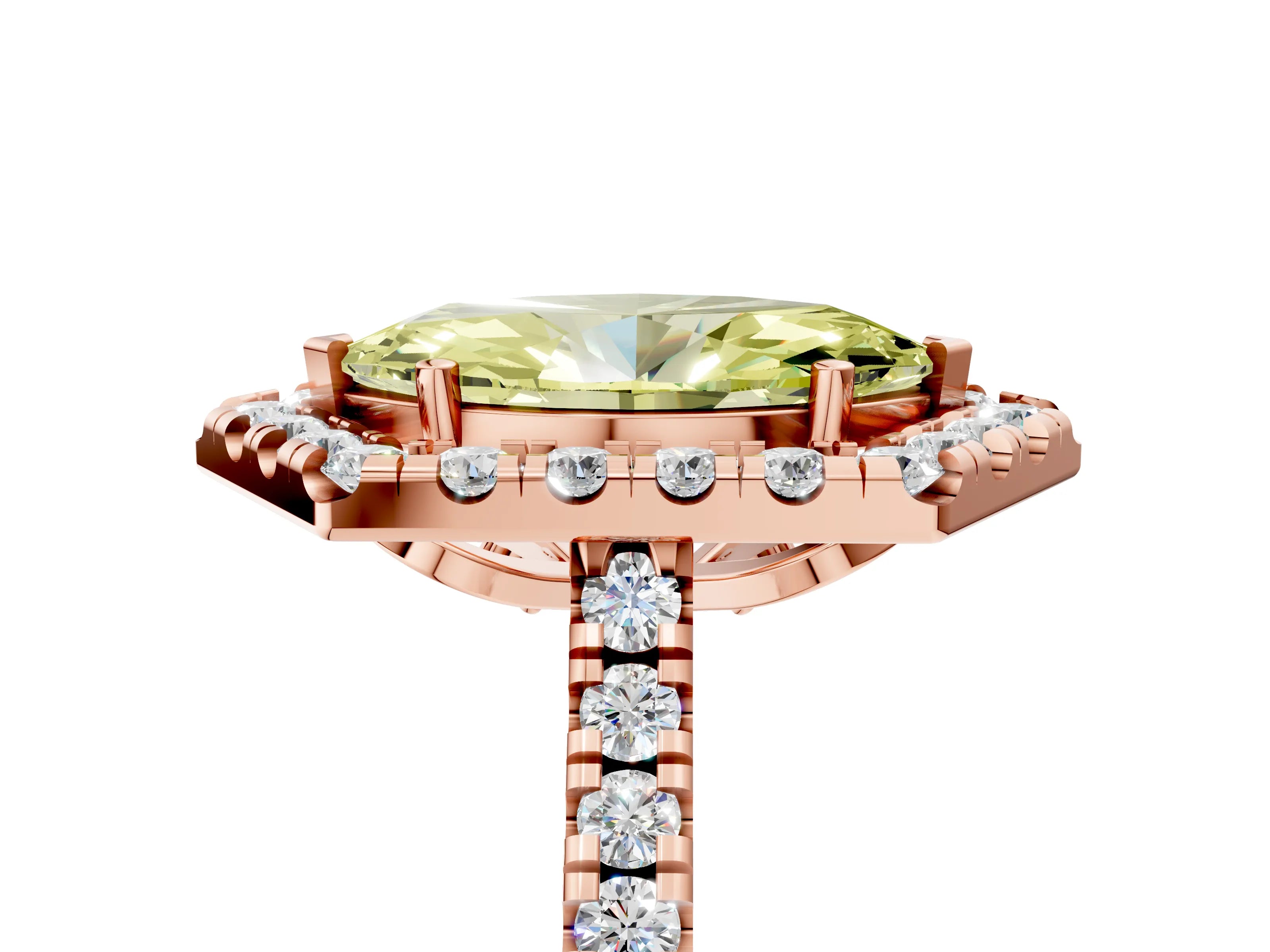 Rose gold Hexagonal Halo Fancy Yellow Marquise Cut Diamond Pavé Band with Four-Prong Setting_5