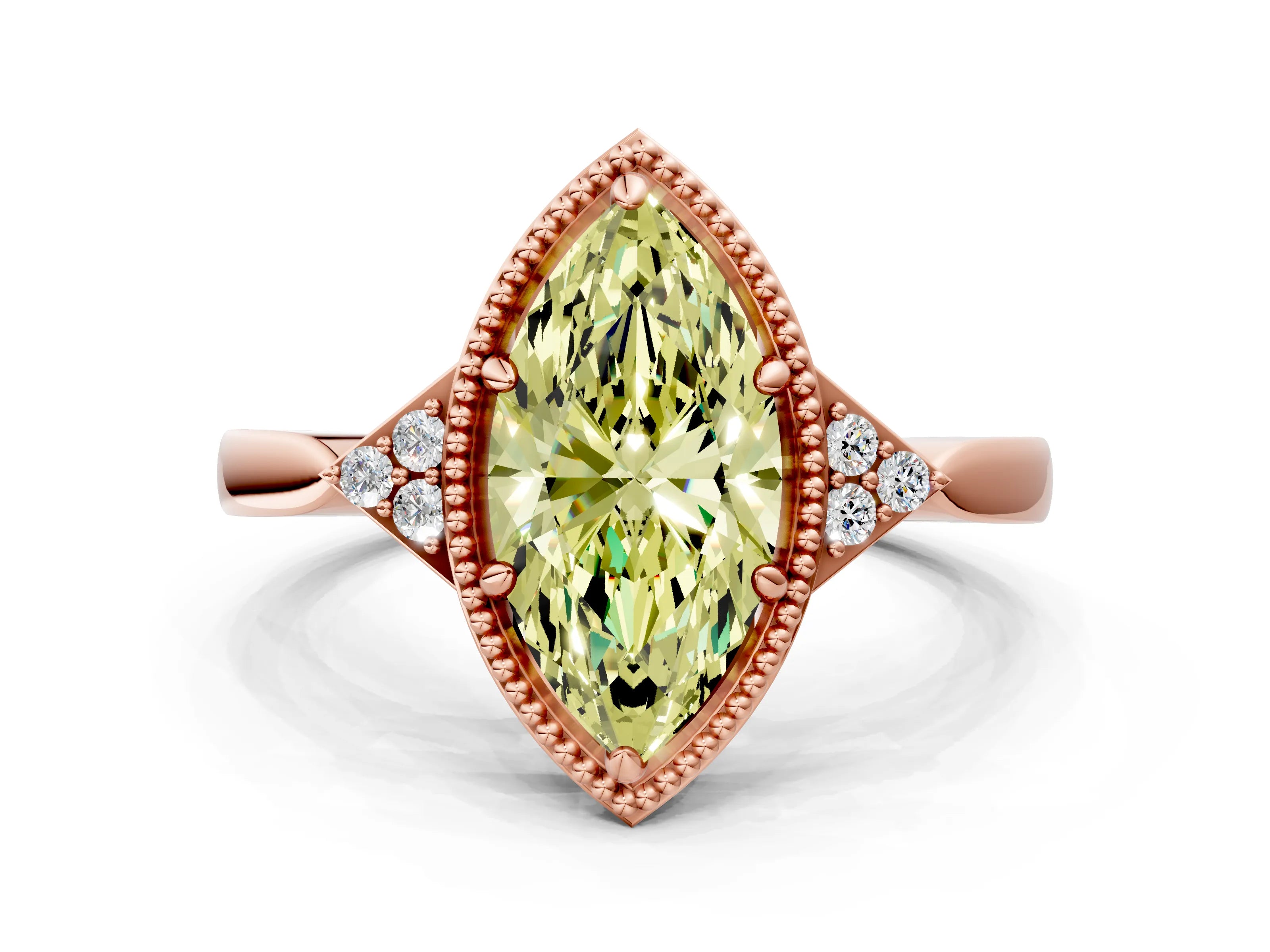 Rose gold Hexagonal Halo Fancy Yellow Marquise Cut Diamond Solitaire with Pavé Band and Four-Prong Setting_3