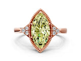 Rose gold Hexagonal Halo Fancy Yellow Marquise Cut Diamond Solitaire with Pavé Band and Four-Prong Setting_3