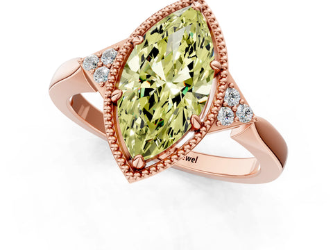 Rose gold Hexagonal Halo Fancy Yellow Marquise Cut Diamond Solitaire with Pavé Band and Four-Prong Setting_4