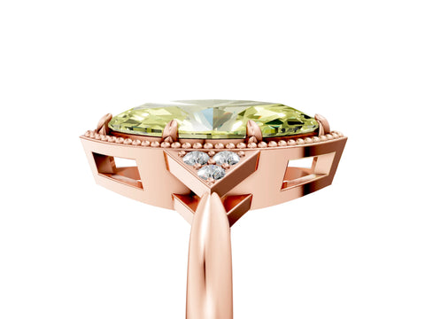 Rose gold Hexagonal Halo Fancy Yellow Marquise Cut Diamond Solitaire with Pavé Band and Four-Prong Setting_8