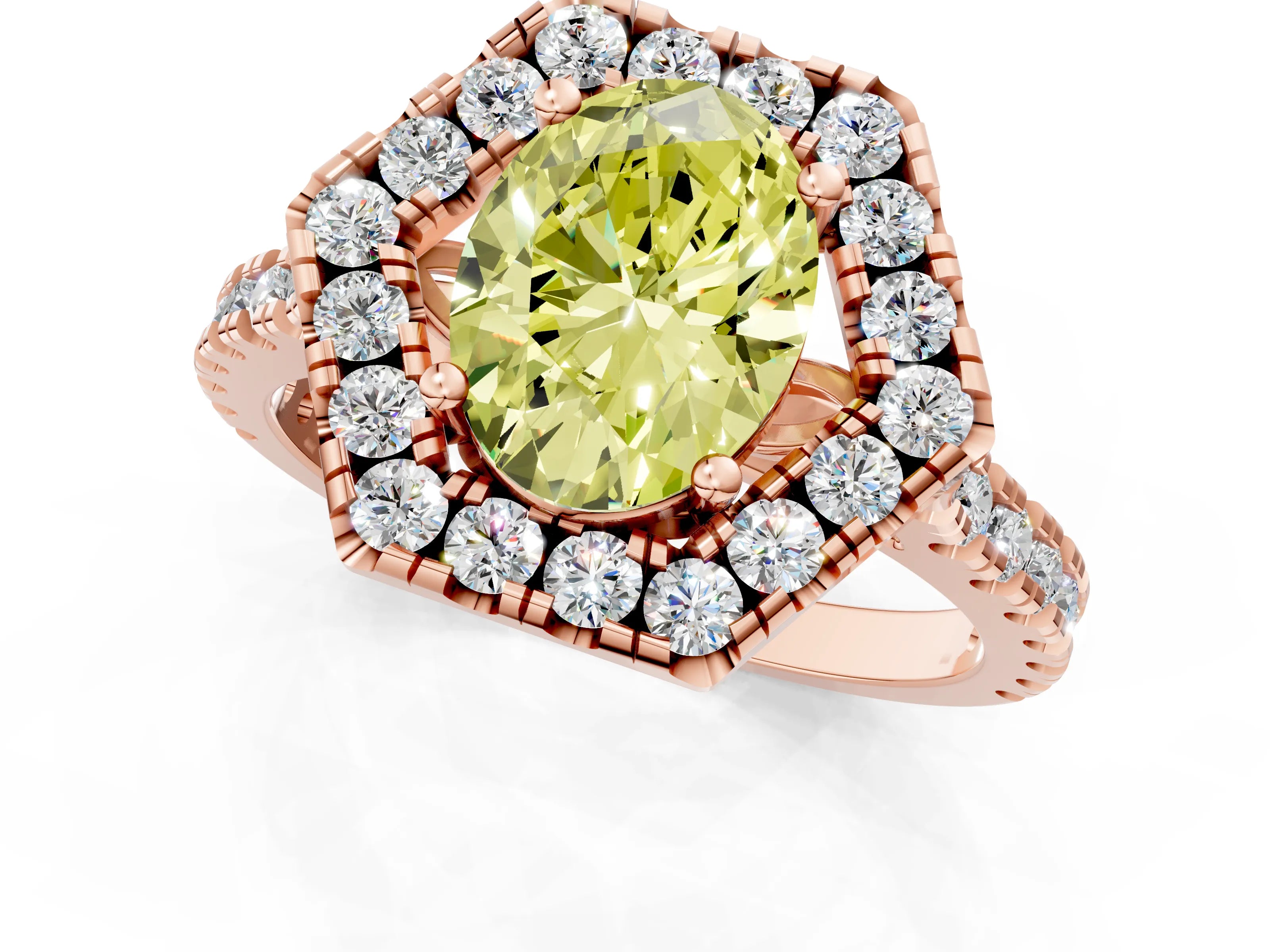 Rose gold Hexagonal Halo Fancy Yellow Oval Cut Diamond Pavé Band with Four-Prong Setting_1