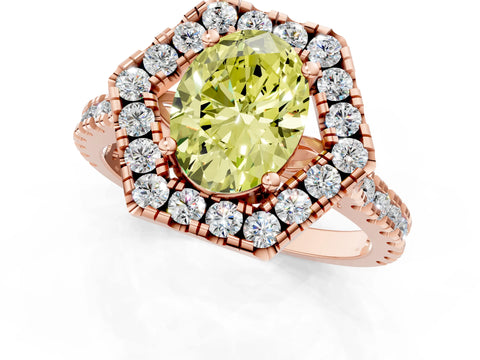Rose gold Hexagonal Halo Fancy Yellow Oval Cut Diamond Pavé Band with Four-Prong Setting_1