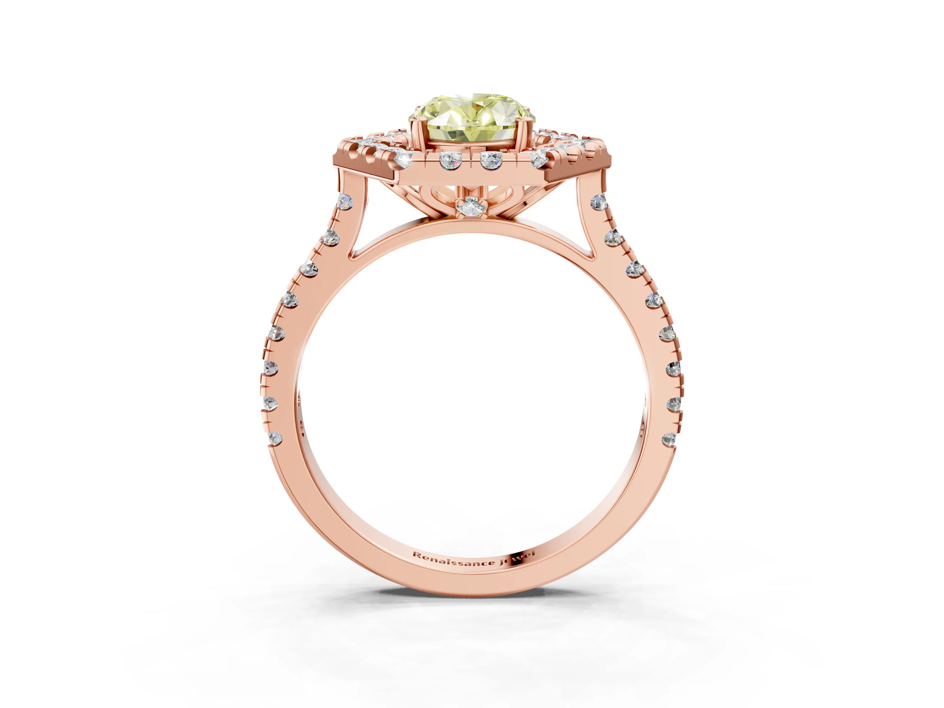 Rose gold Hexagonal Halo Fancy Yellow Oval Cut Diamond Pavé Band with Four-Prong Setting_3