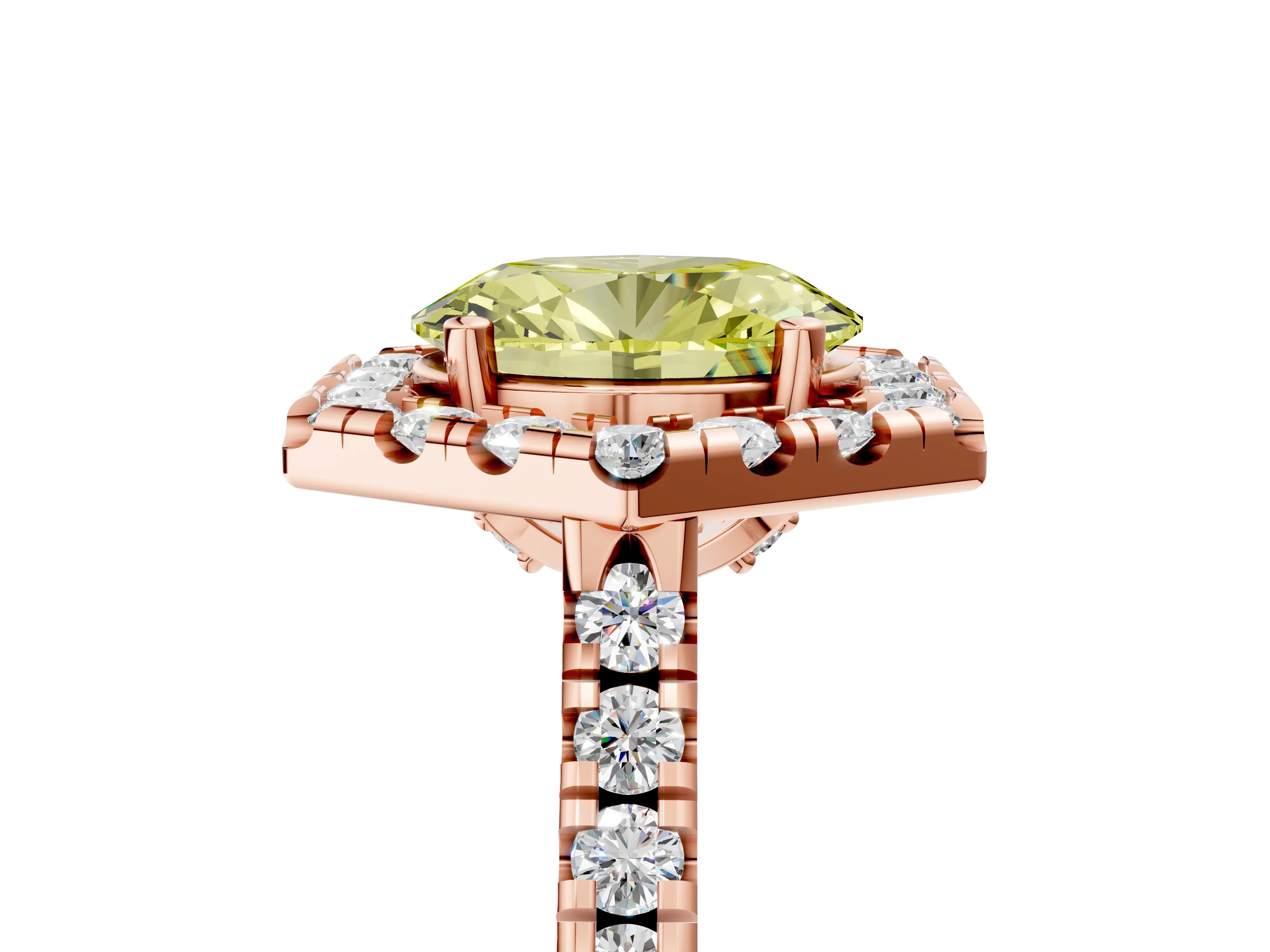 Rose gold Hexagonal Halo Fancy Yellow Oval Cut Diamond Pavé Band with Four-Prong Setting_5