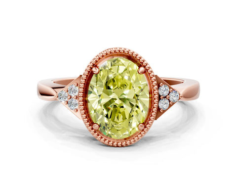 Rose gold Hexagonal Halo Fancy Yellow Oval Cut Diamond Solitaire with Pavé Band and Four-Prong Setting_3
