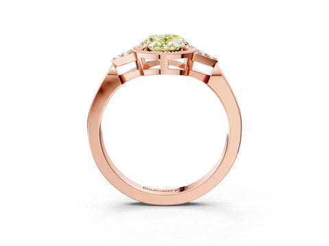 Rose gold Hexagonal Halo Fancy Yellow Oval Cut Diamond Solitaire with Pavé Band and Four-Prong Setting_6