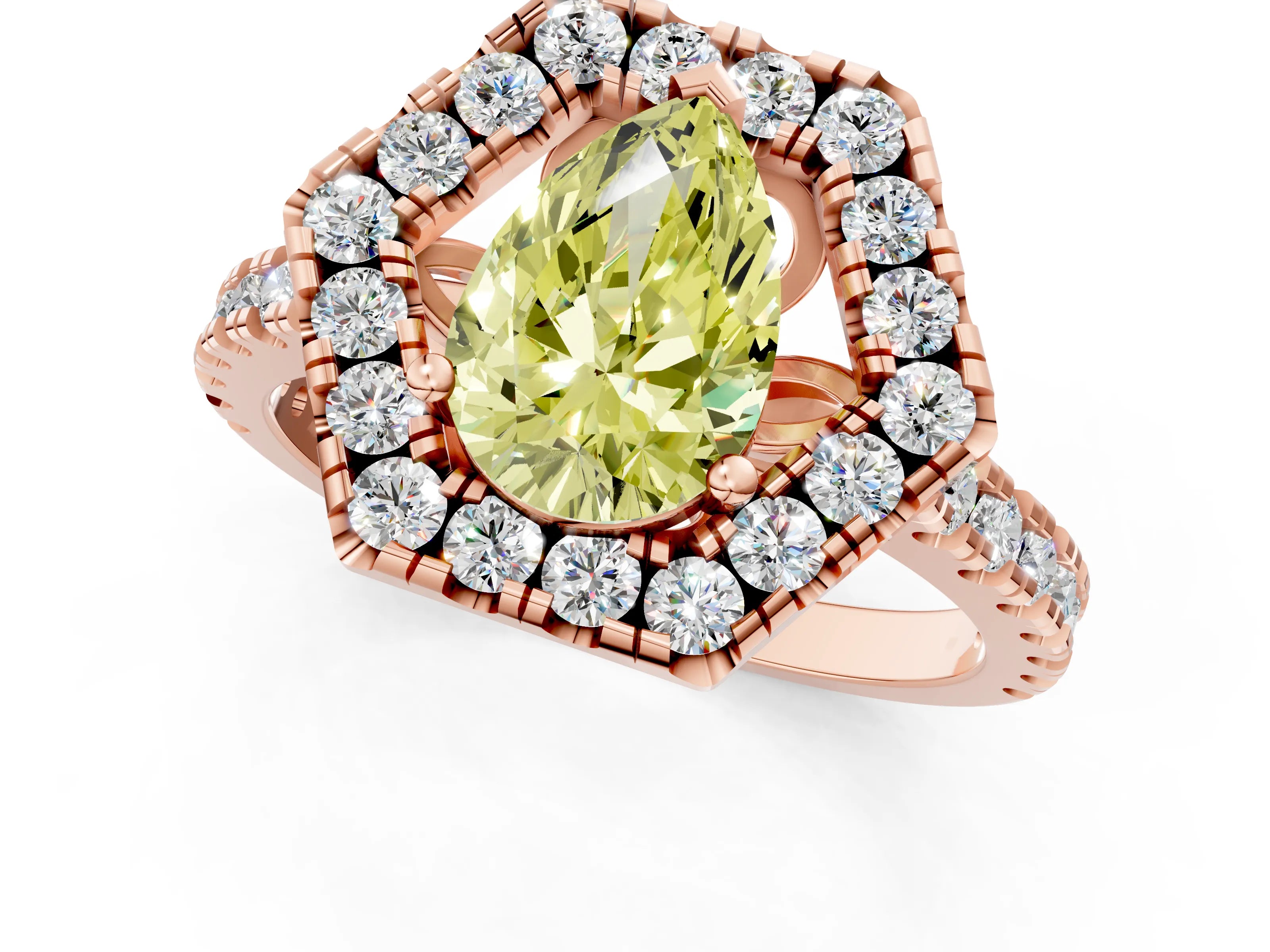 Rose gold Hexagonal Halo Fancy Yellow Pear Cut Diamond Pavé Band with Four-Prong Setting_1