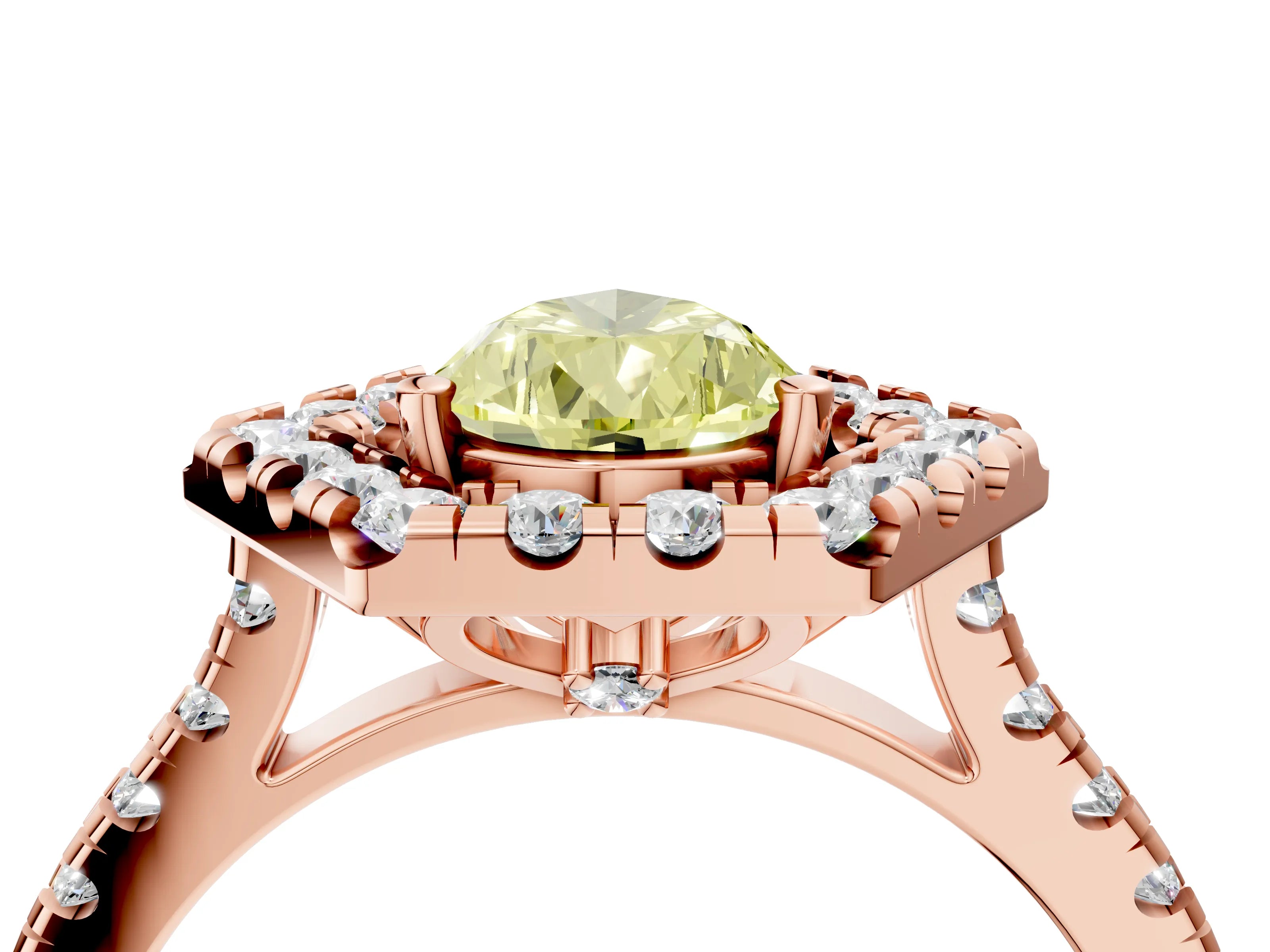 Rose gold Hexagonal Halo Fancy Yellow Pear Cut Diamond Pavé Band with Four-Prong Setting_4