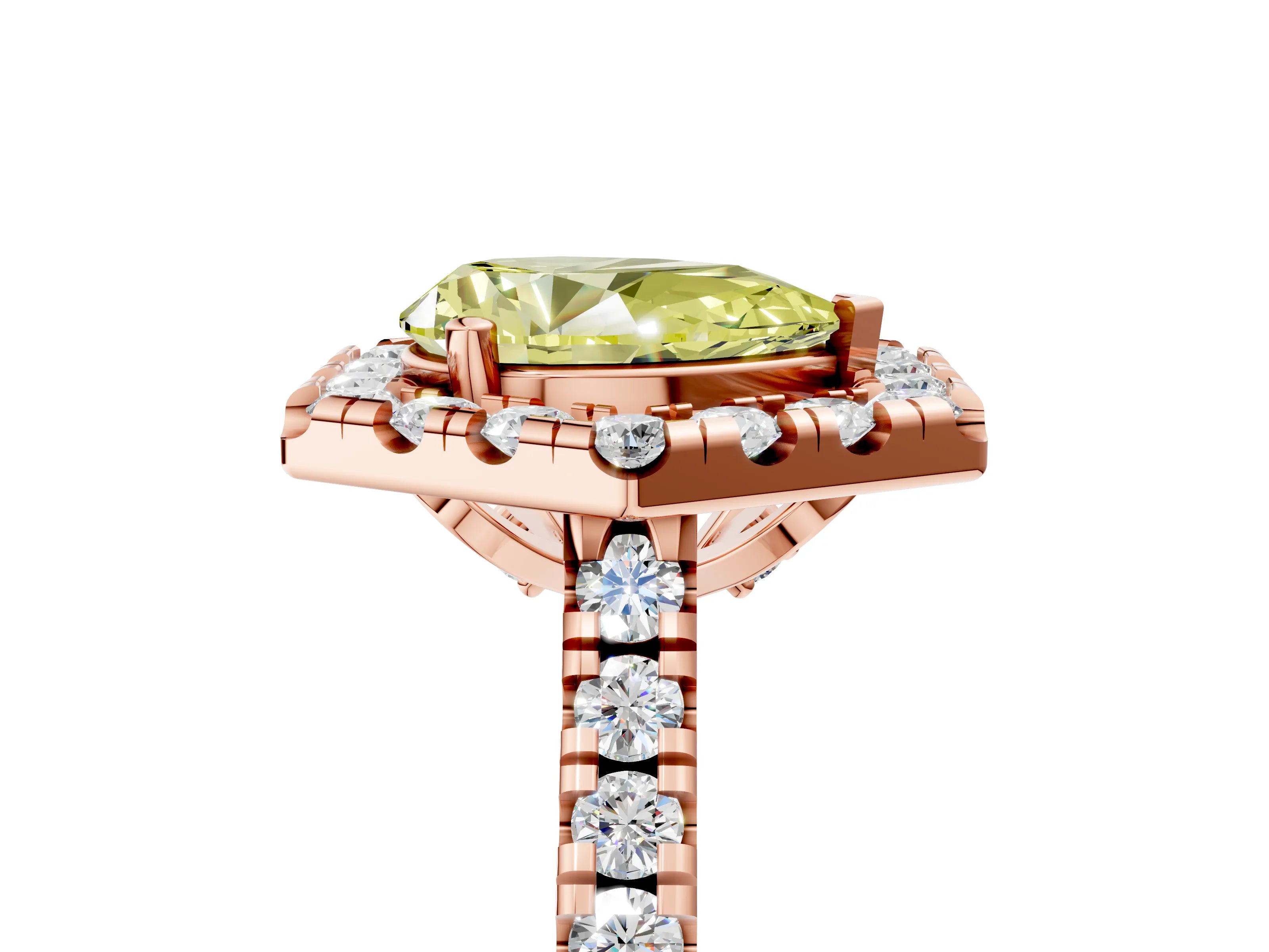Rose gold Hexagonal Halo Fancy Yellow Pear Cut Diamond Pavé Band with Four-Prong Setting_5
