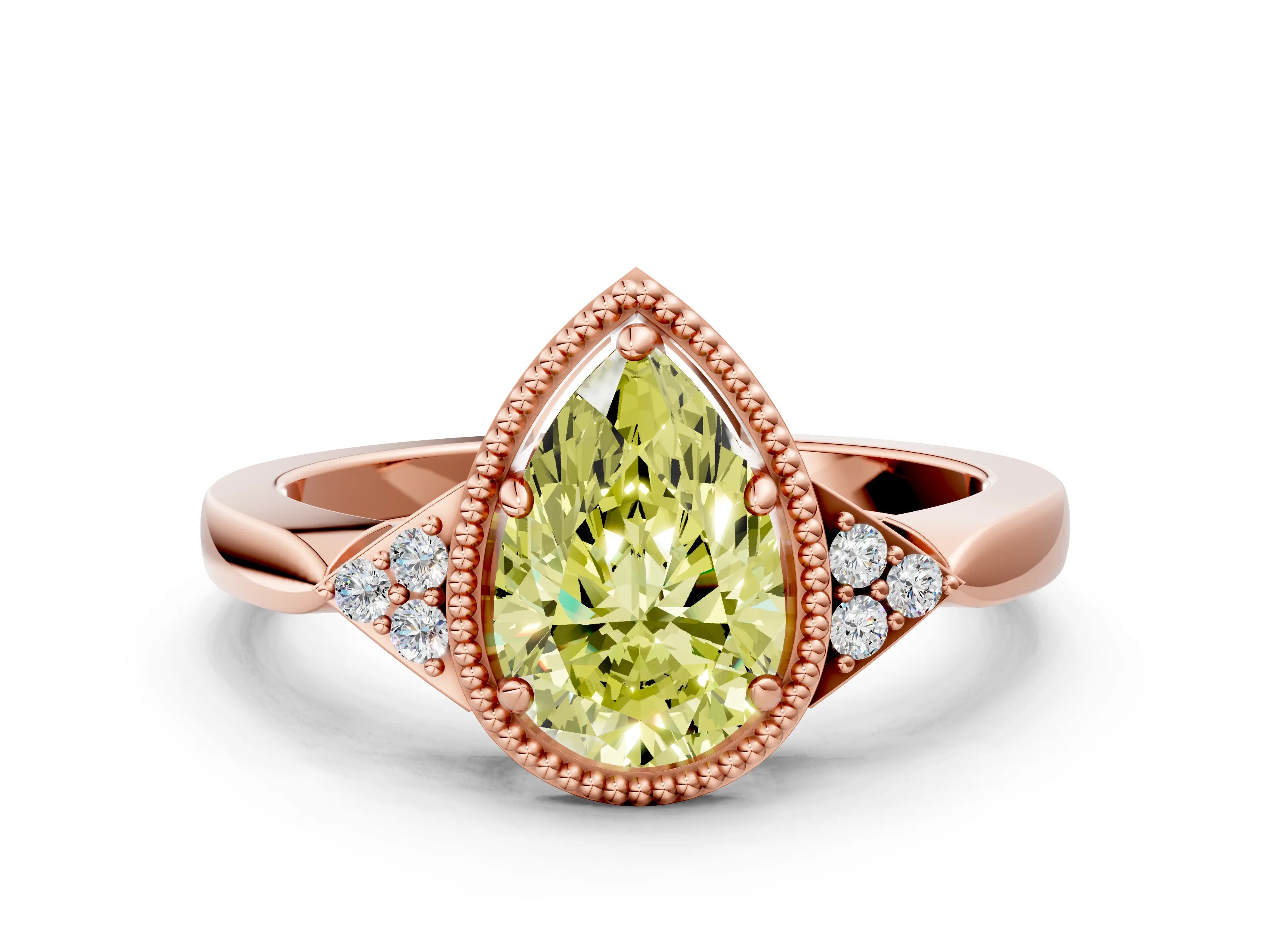 Rose gold Hexagonal Halo Fancy Yellow Pear Cut Diamond Solitaire with Pavé Band and Four-Prong Setting_3