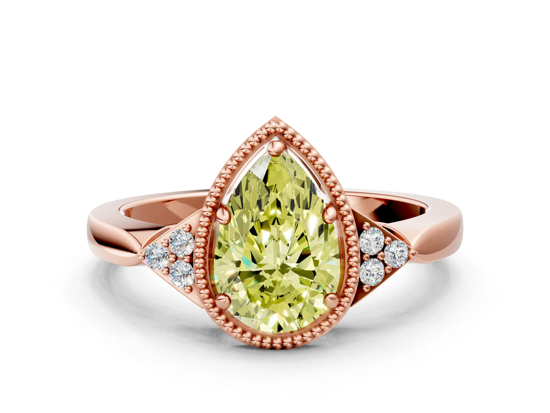 Rose gold Hexagonal Halo Fancy Yellow Pear Cut Diamond Solitaire with Pavé Band and Four-Prong Setting_3