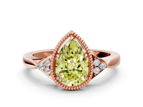 Rose gold Hexagonal Halo Fancy Yellow Pear Cut Diamond Solitaire with Pavé Band and Four-Prong Setting_3