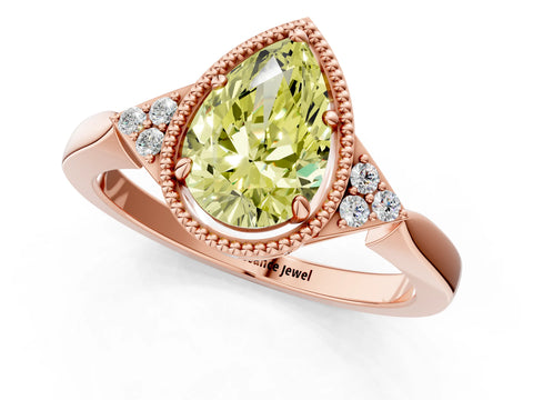 Rose gold Hexagonal Halo Fancy Yellow Pear Cut Diamond Solitaire with Pavé Band and Four-Prong Setting_4