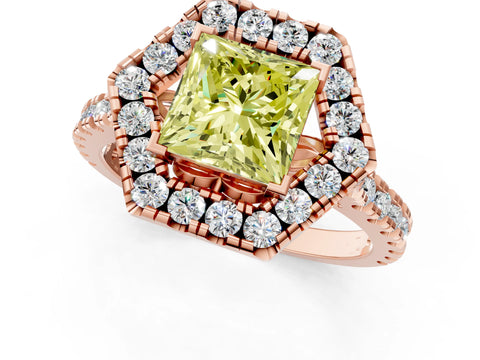 Rose gold Hexagonal Halo Fancy Yellow Princess Cut Diamond Pavé Band with Four-Prong Setting_1