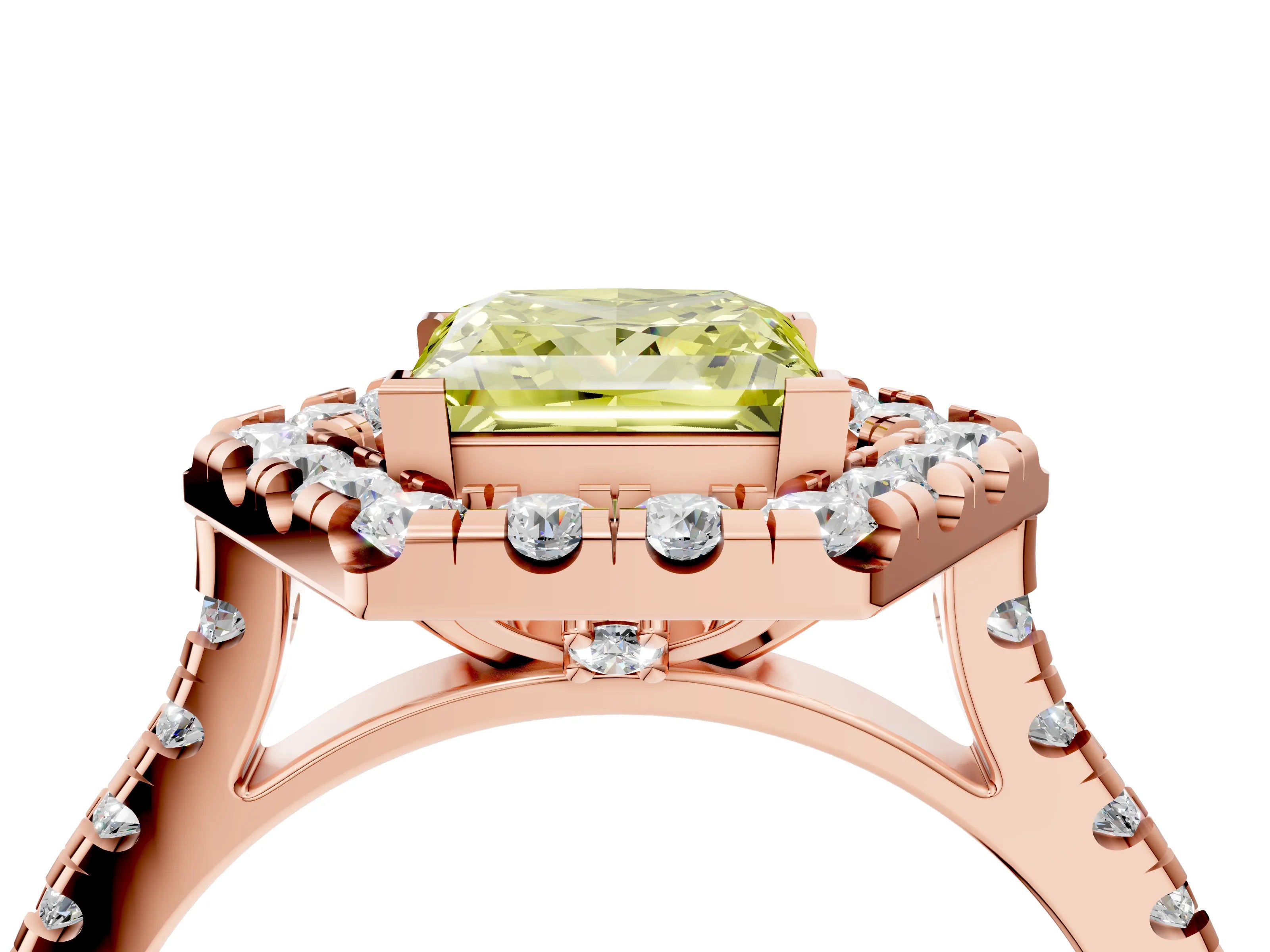 Rose gold Hexagonal Halo Fancy Yellow Princess Cut Diamond Pavé Band with Four-Prong Setting_4