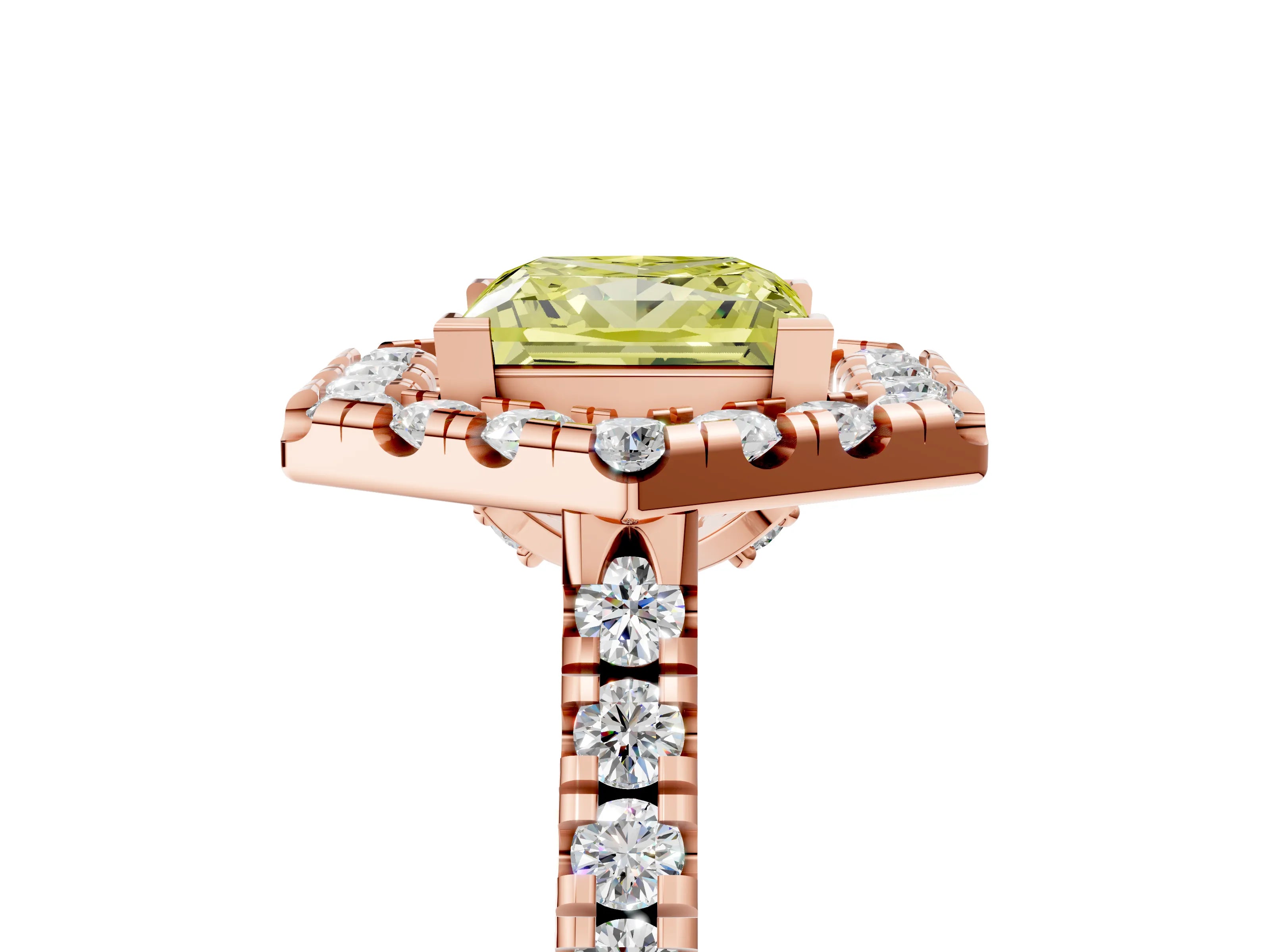 Rose gold Hexagonal Halo Fancy Yellow Princess Cut Diamond Pavé Band with Four-Prong Setting_5