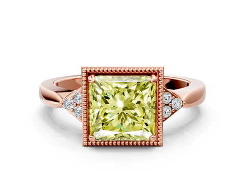 Rose gold Hexagonal Halo Fancy Yellow Princess Cut Diamond Solitaire with Pavé Band and Four-Prong Setting_3
