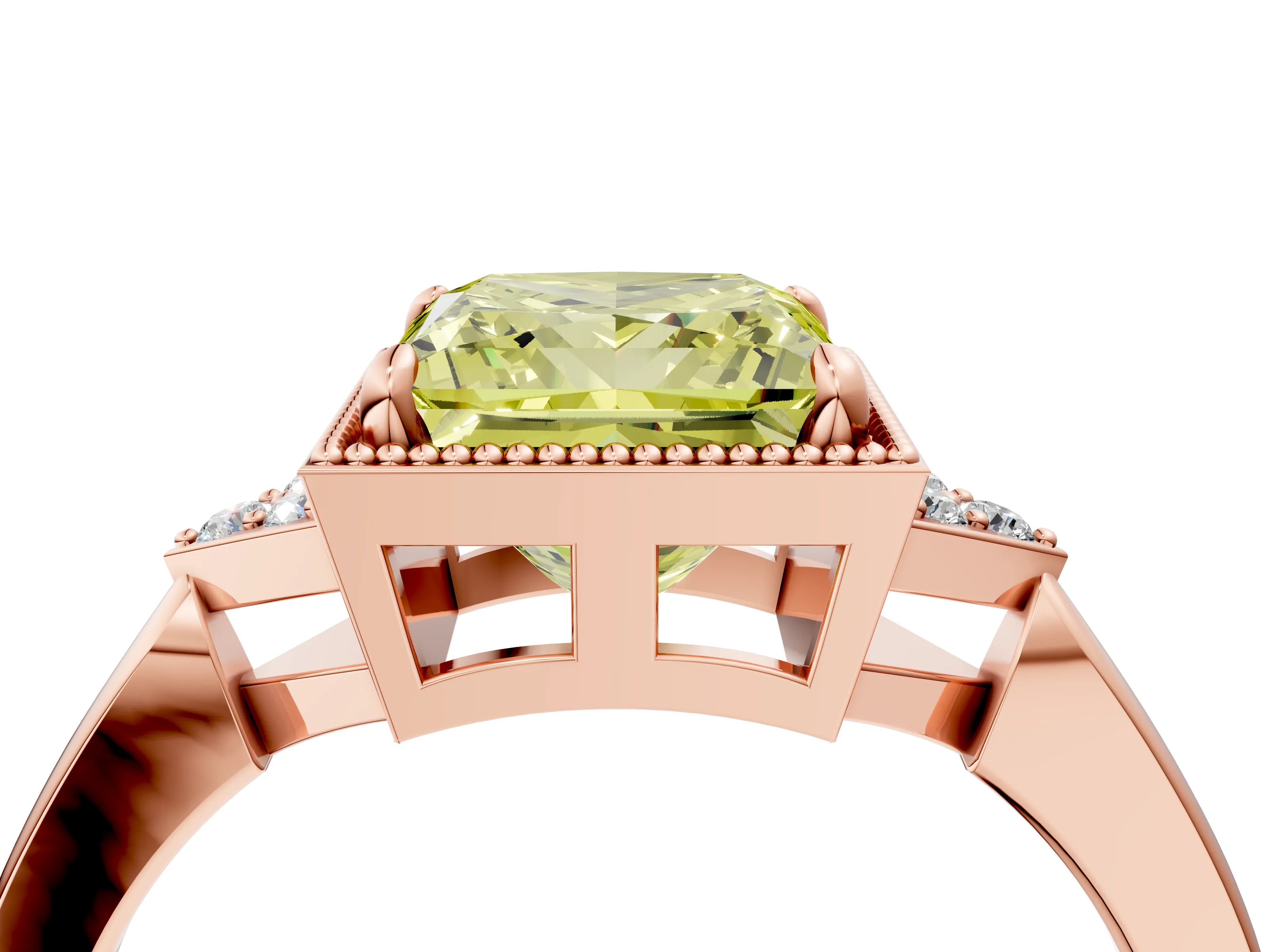 Rose gold Hexagonal Halo Fancy Yellow Princess Cut Diamond Solitaire with Pavé Band and Four-Prong Setting_7
