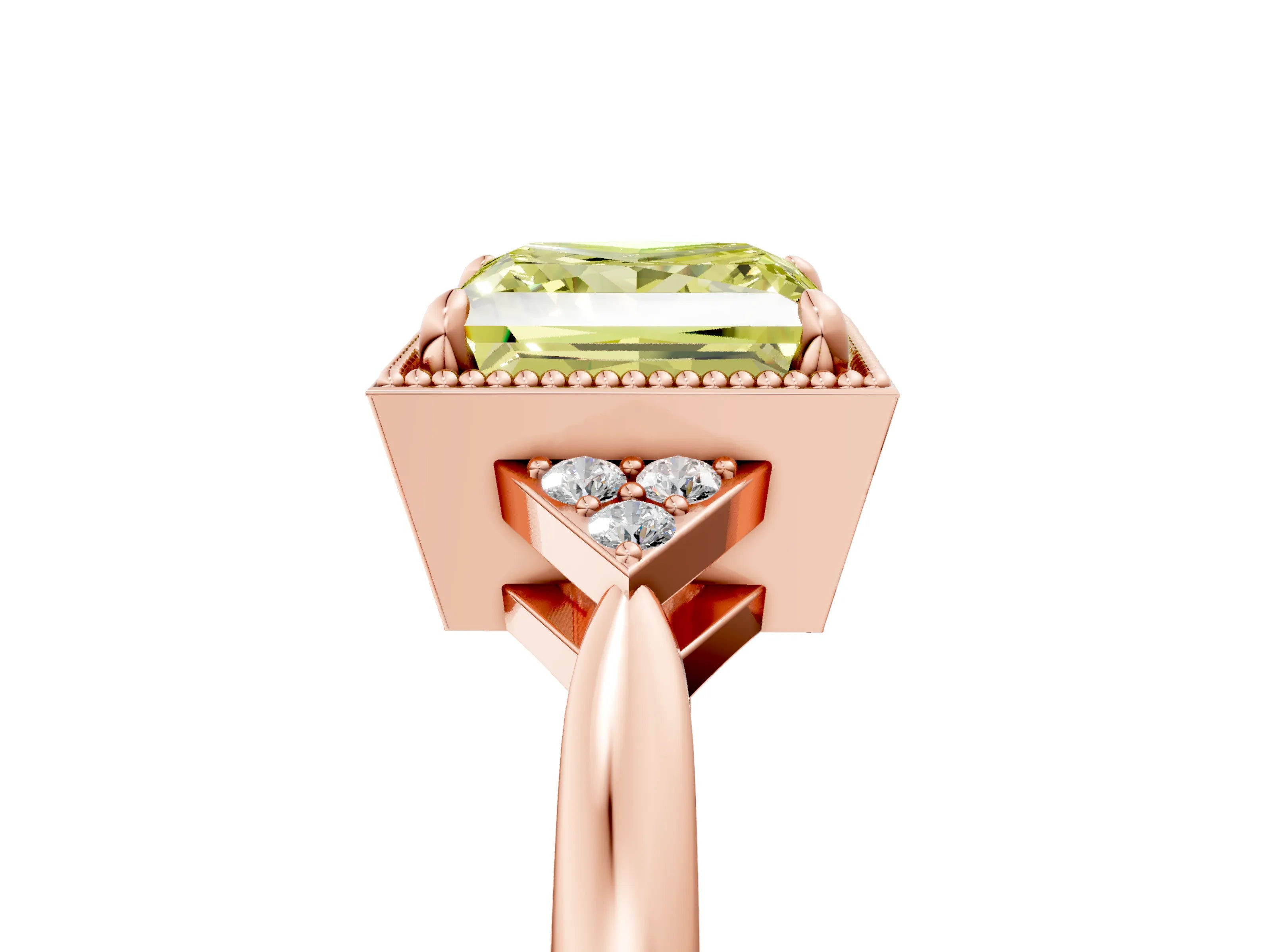 Rose gold Hexagonal Halo Fancy Yellow Princess Cut Diamond Solitaire with Pavé Band and Four-Prong Setting_8