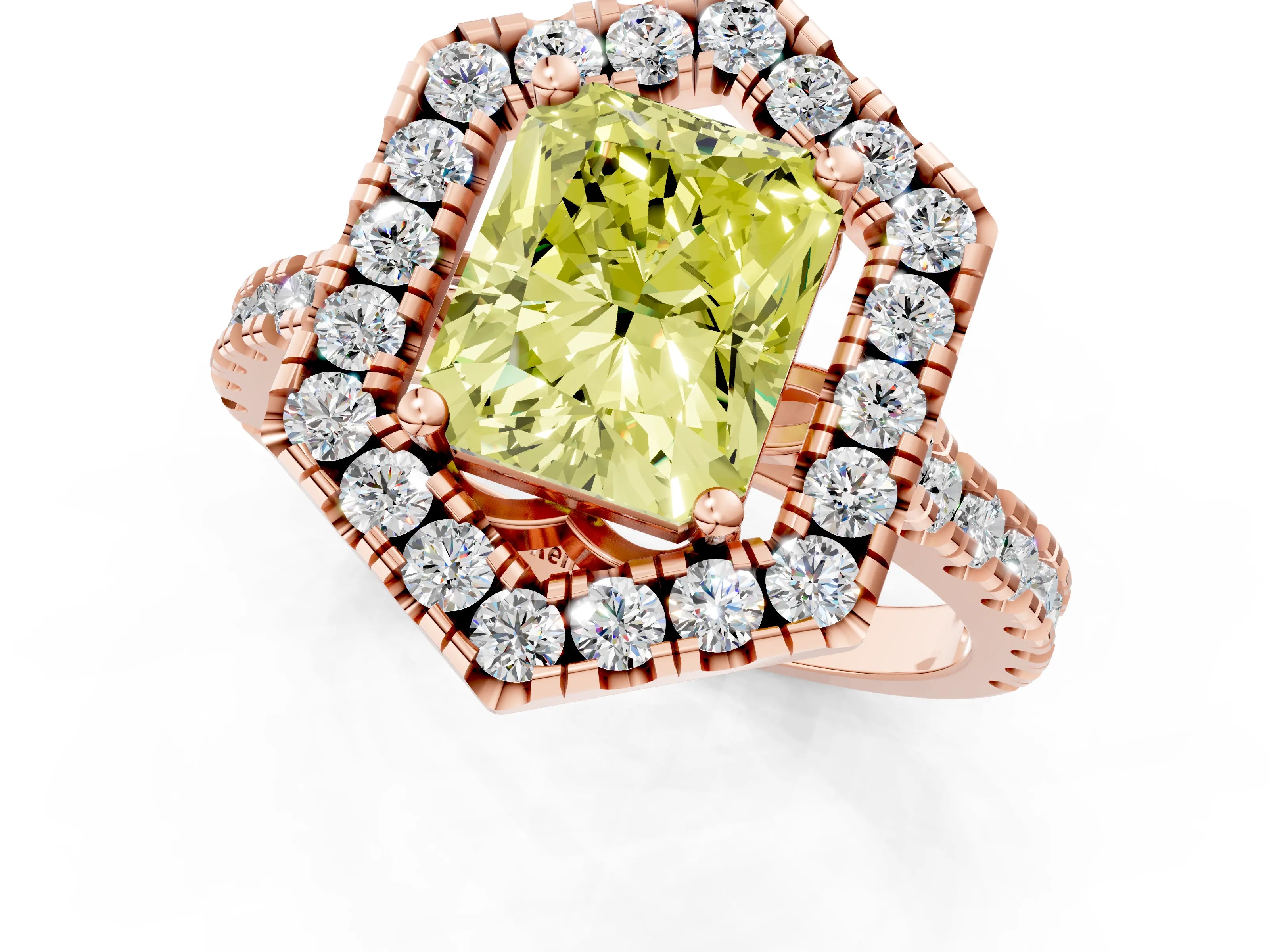 Rose gold Hexagonal Halo Fancy Yellow Radiant Cut Diamond Pavé Band with Four-Prong Setting_1