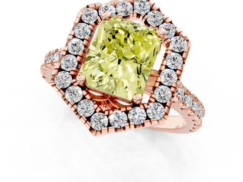 Rose gold Hexagonal Halo Fancy Yellow Radiant Cut Diamond Pavé Band with Four-Prong Setting_1