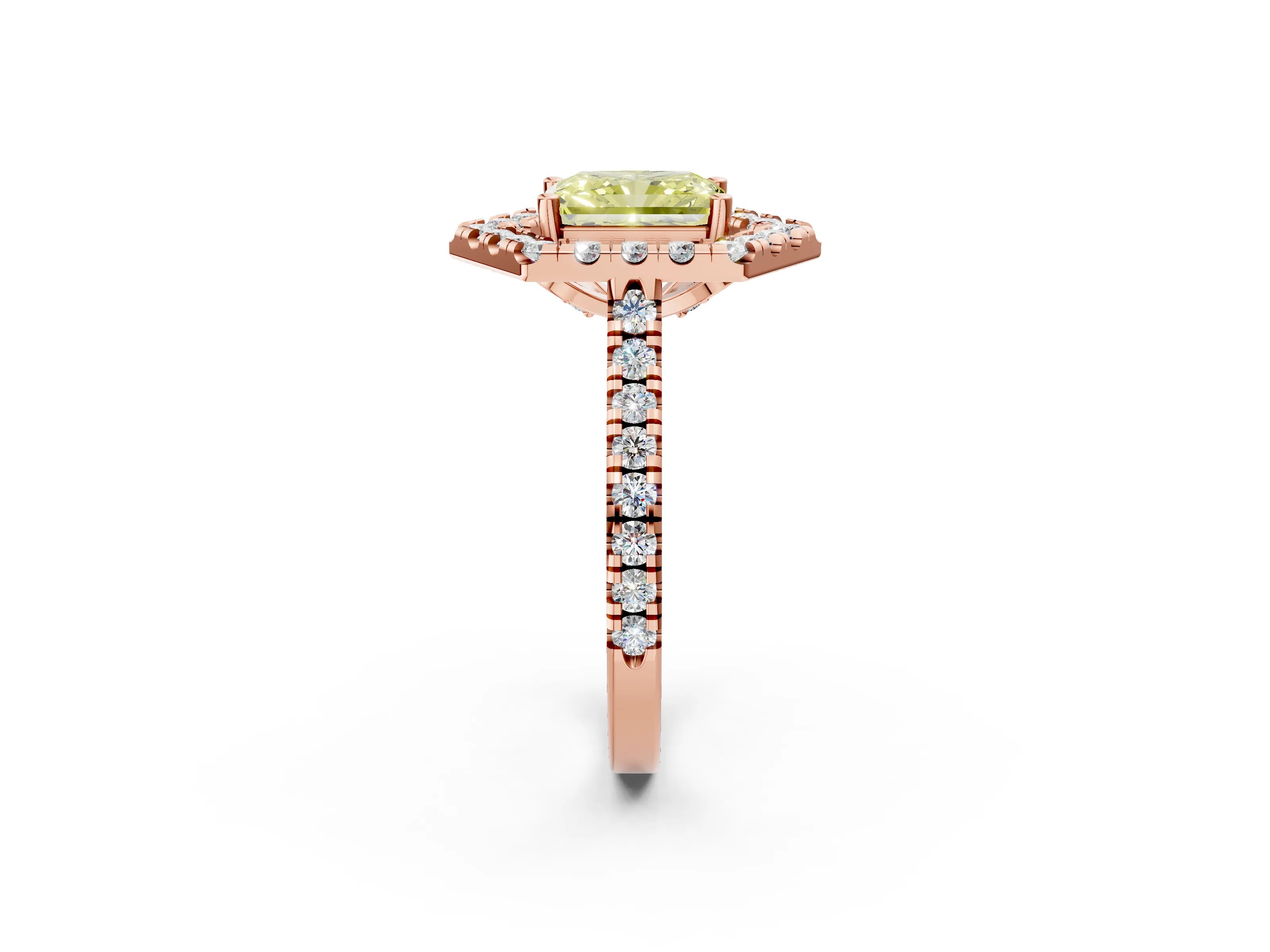 Rose gold Hexagonal Halo Fancy Yellow Radiant Cut Diamond Pavé Band with Four-Prong Setting_2