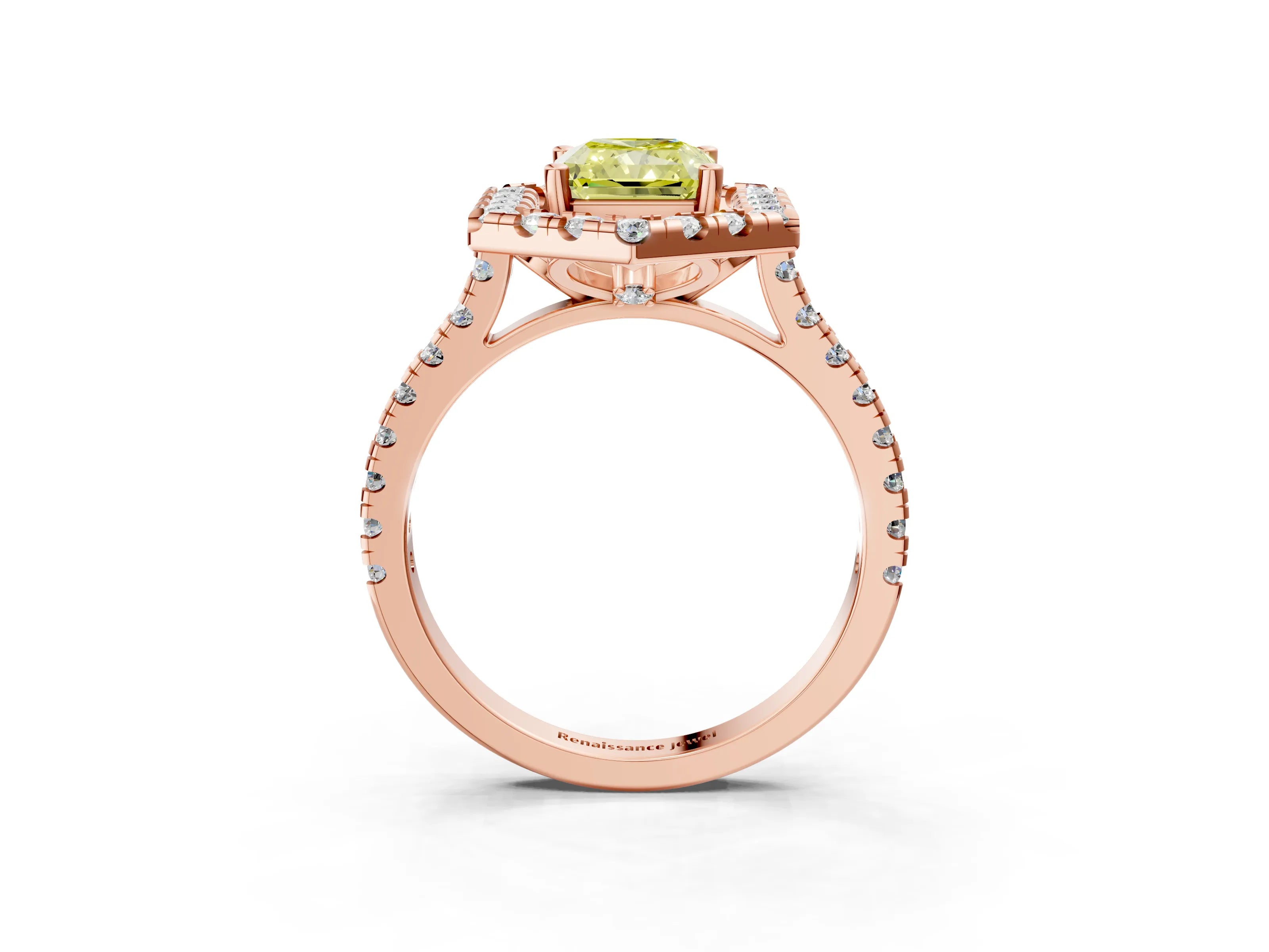Rose gold Hexagonal Halo Fancy Yellow Radiant Cut Diamond Pavé Band with Four-Prong Setting_3