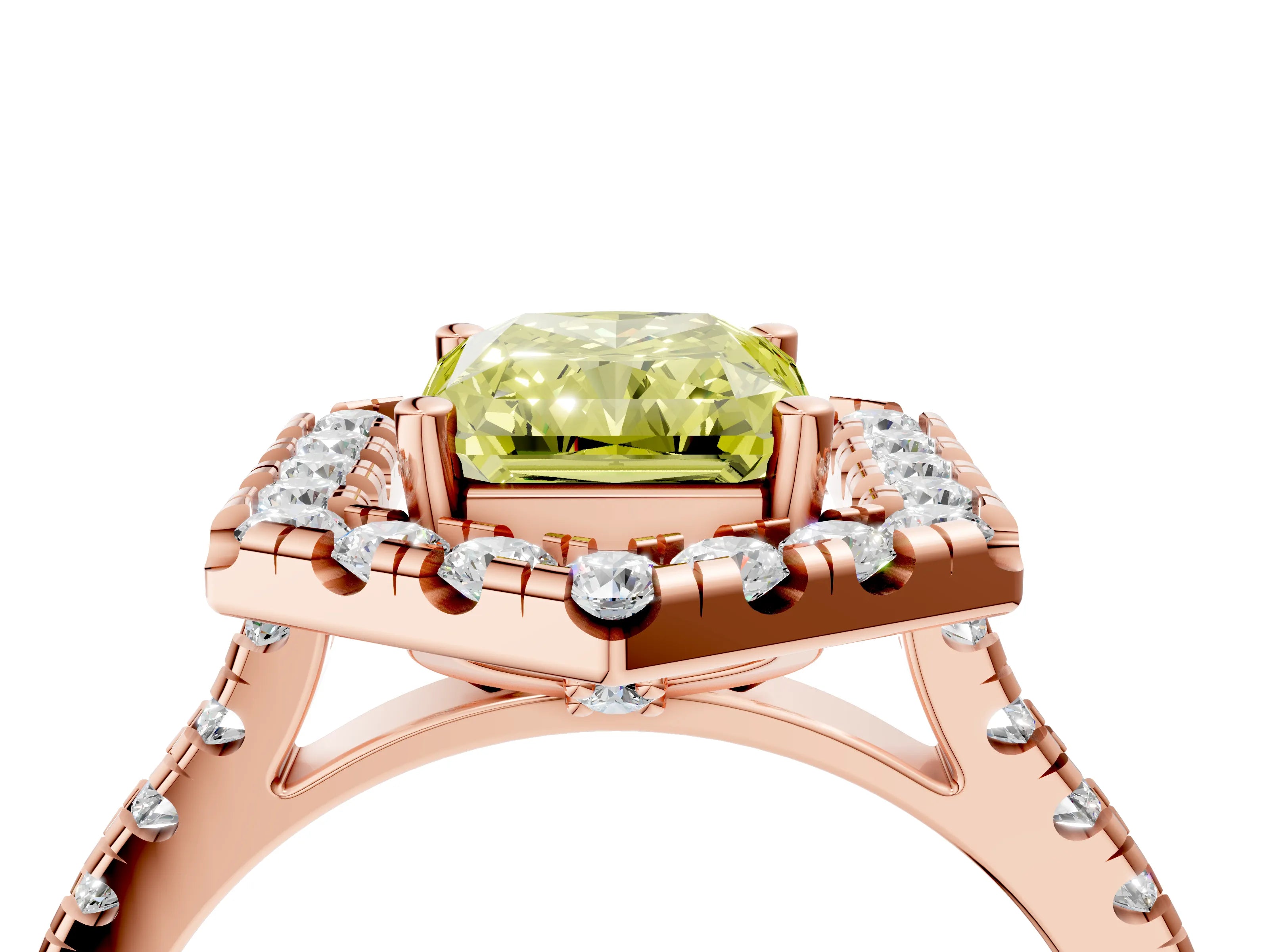 Rose gold Hexagonal Halo Fancy Yellow Radiant Cut Diamond Pavé Band with Four-Prong Setting_4