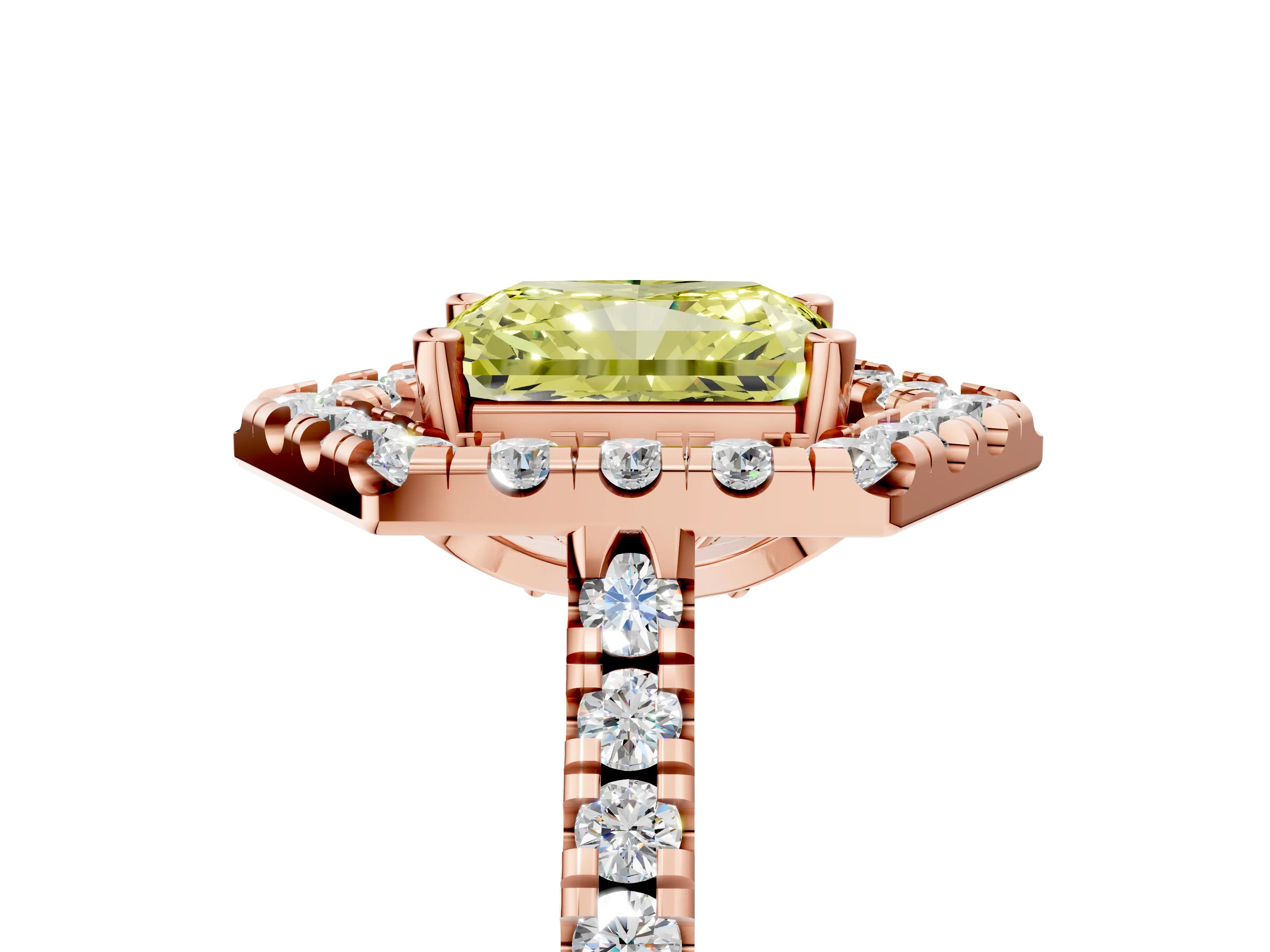 Rose gold Hexagonal Halo Fancy Yellow Radiant Cut Diamond Pavé Band with Four-Prong Setting_5