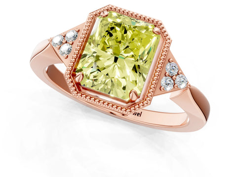 Rose gold Hexagonal Halo Fancy Yellow Radiant Cut Diamond Solitaire with Pavé Band and Four-Prong Setting_4