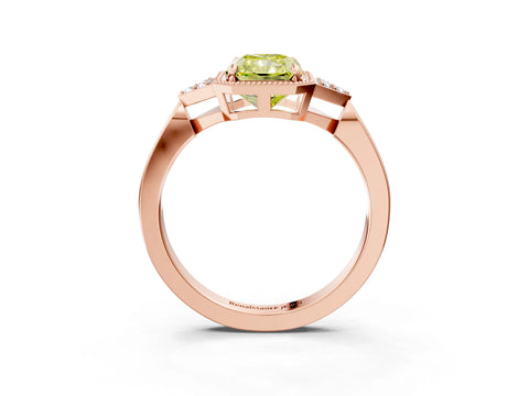 Rose gold Hexagonal Halo Fancy Yellow Radiant Cut Diamond Solitaire with Pavé Band and Four-Prong Setting_6