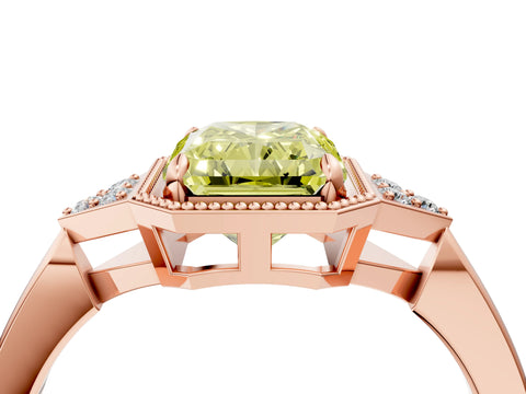Rose gold Hexagonal Halo Fancy Yellow Radiant Cut Diamond Solitaire with Pavé Band and Four-Prong Setting_7