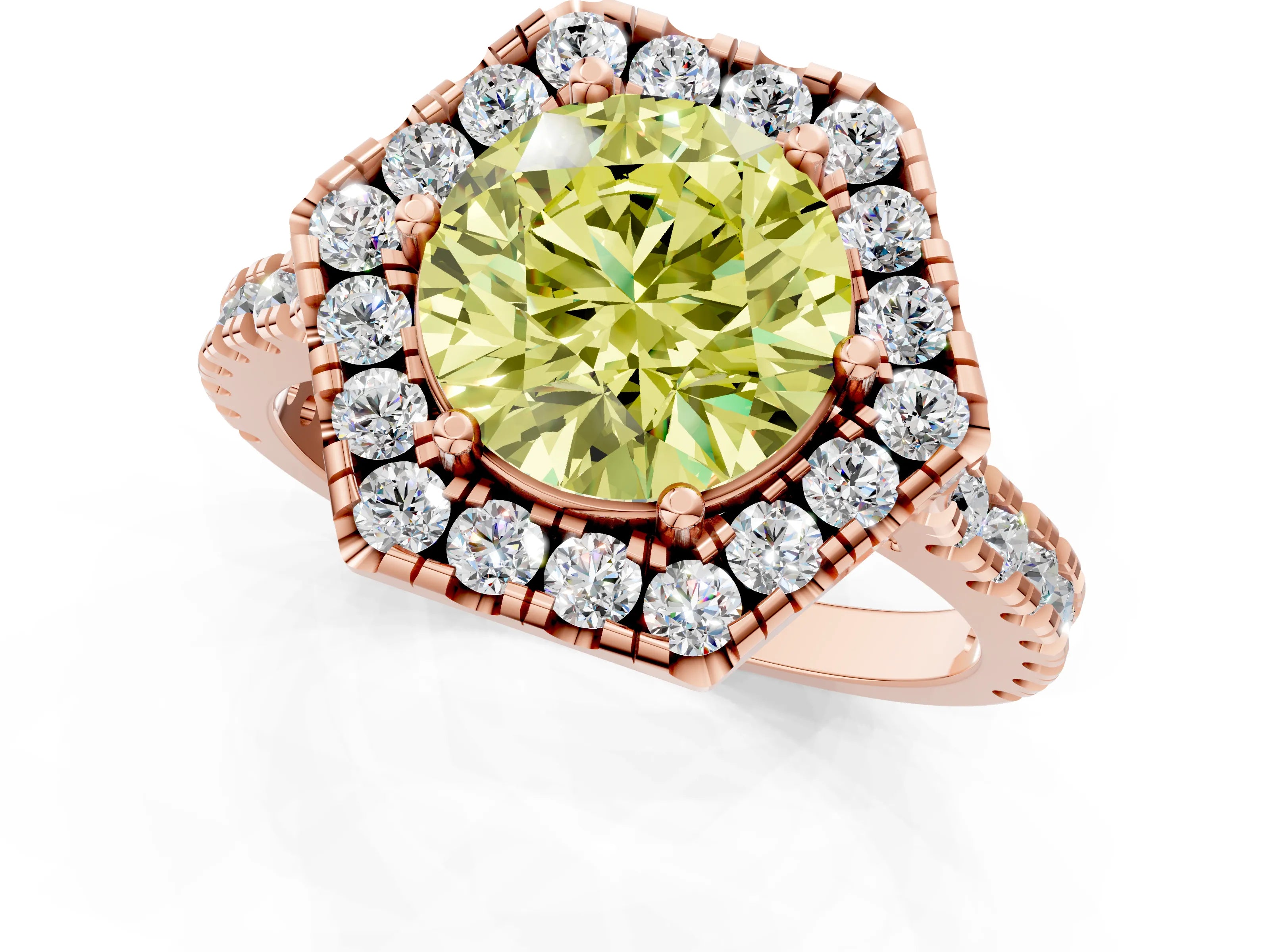 Rose gold Hexagonal Halo Fancy Yellow Round Cut Diamond Pavé Band with Four-Prong Setting_1