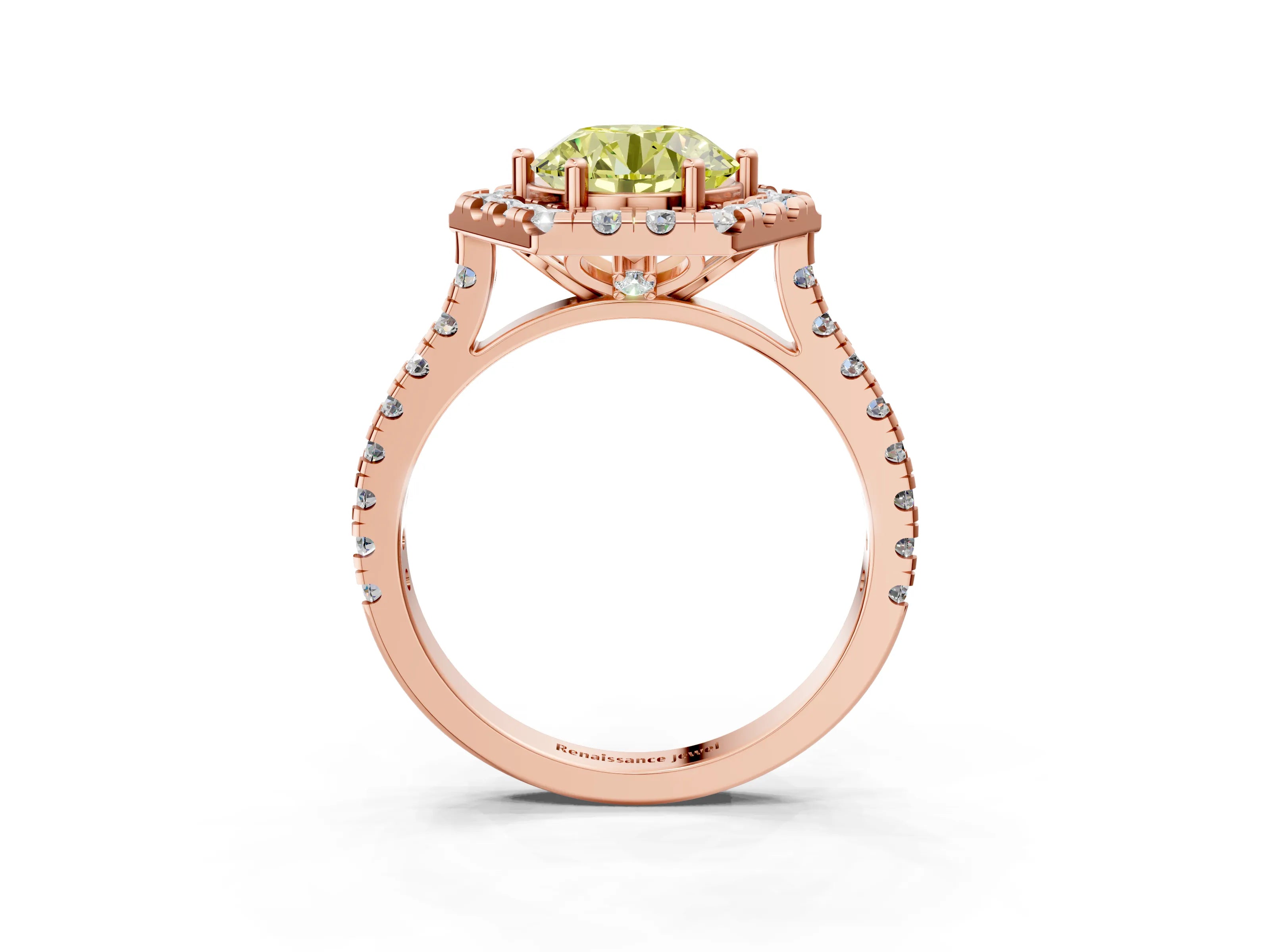 Rose gold Hexagonal Halo Fancy Yellow Round Cut Diamond Pavé Band with Four-Prong Setting_3