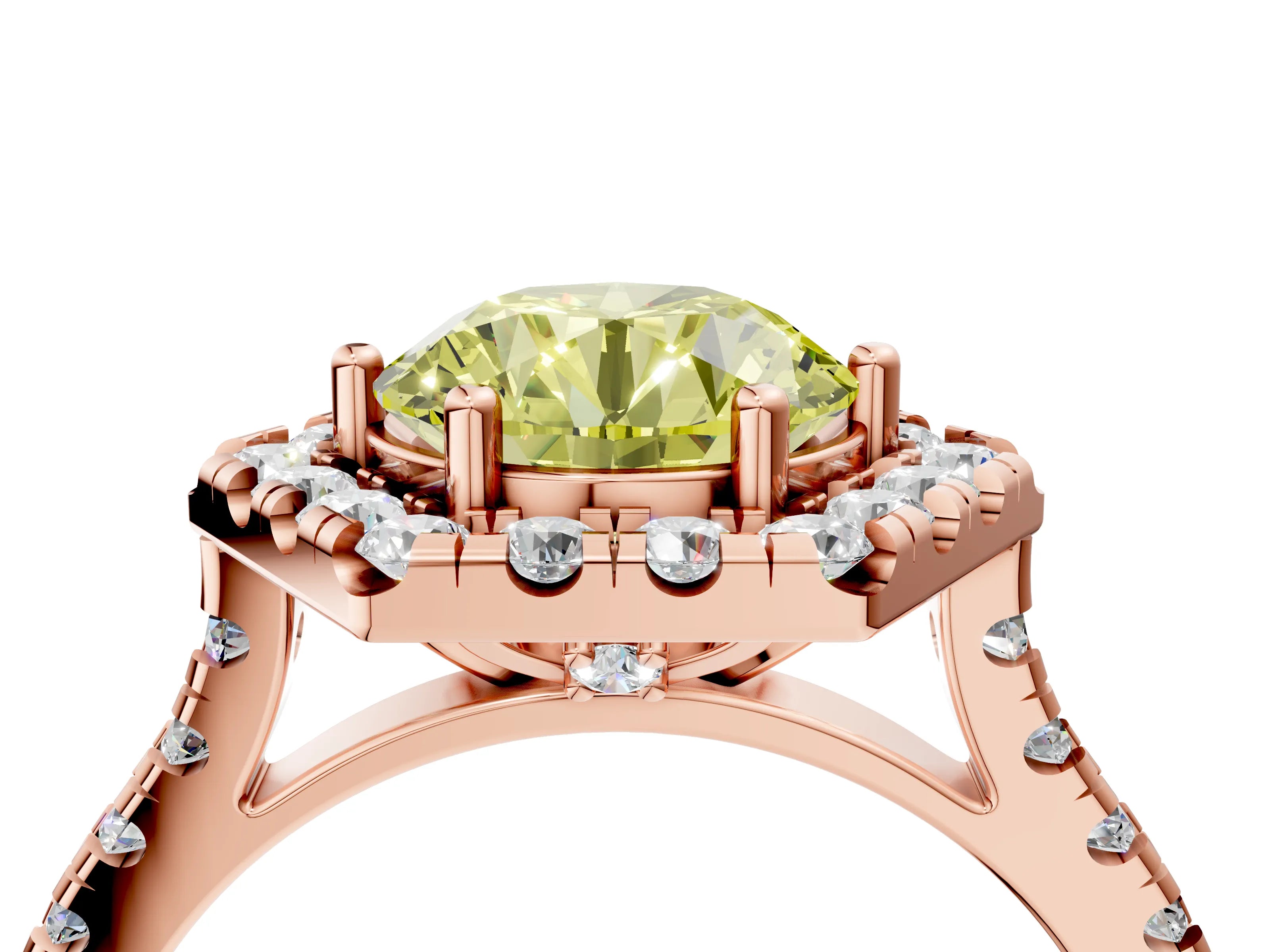 Rose gold Hexagonal Halo Fancy Yellow Round Cut Diamond Pavé Band with Four-Prong Setting_4